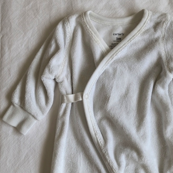 carter's white terry cloth snap kimono style jumpsuit & hat 3 months baby unisex - Picture 4 of 8